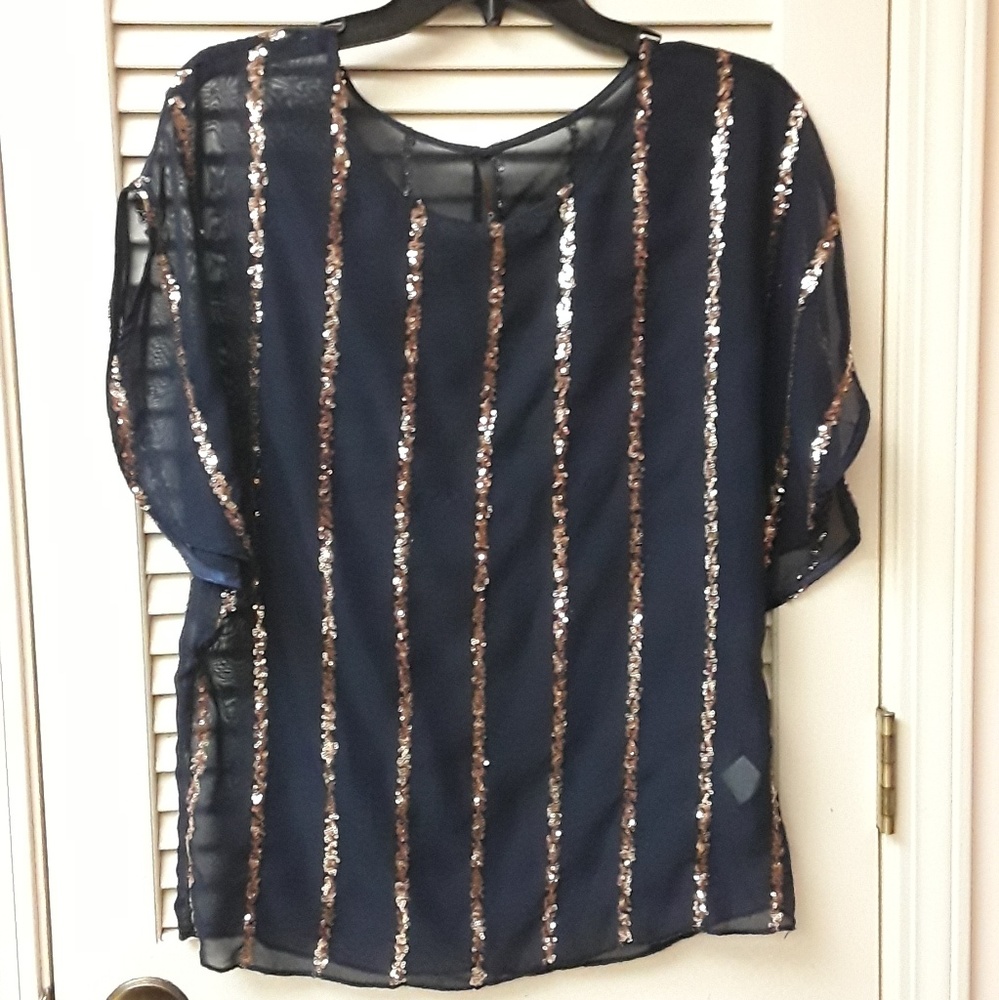 Blue Gold Sequin Boho Top Reneec